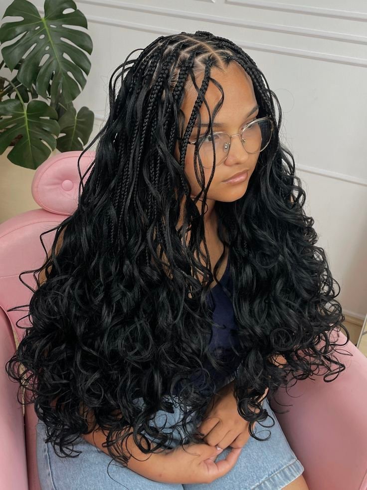 Bohemian Box Braids style detail